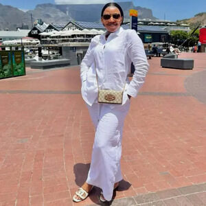 ZARA African Plus-Size Loose Notch Shirt & White Wide Pants Set